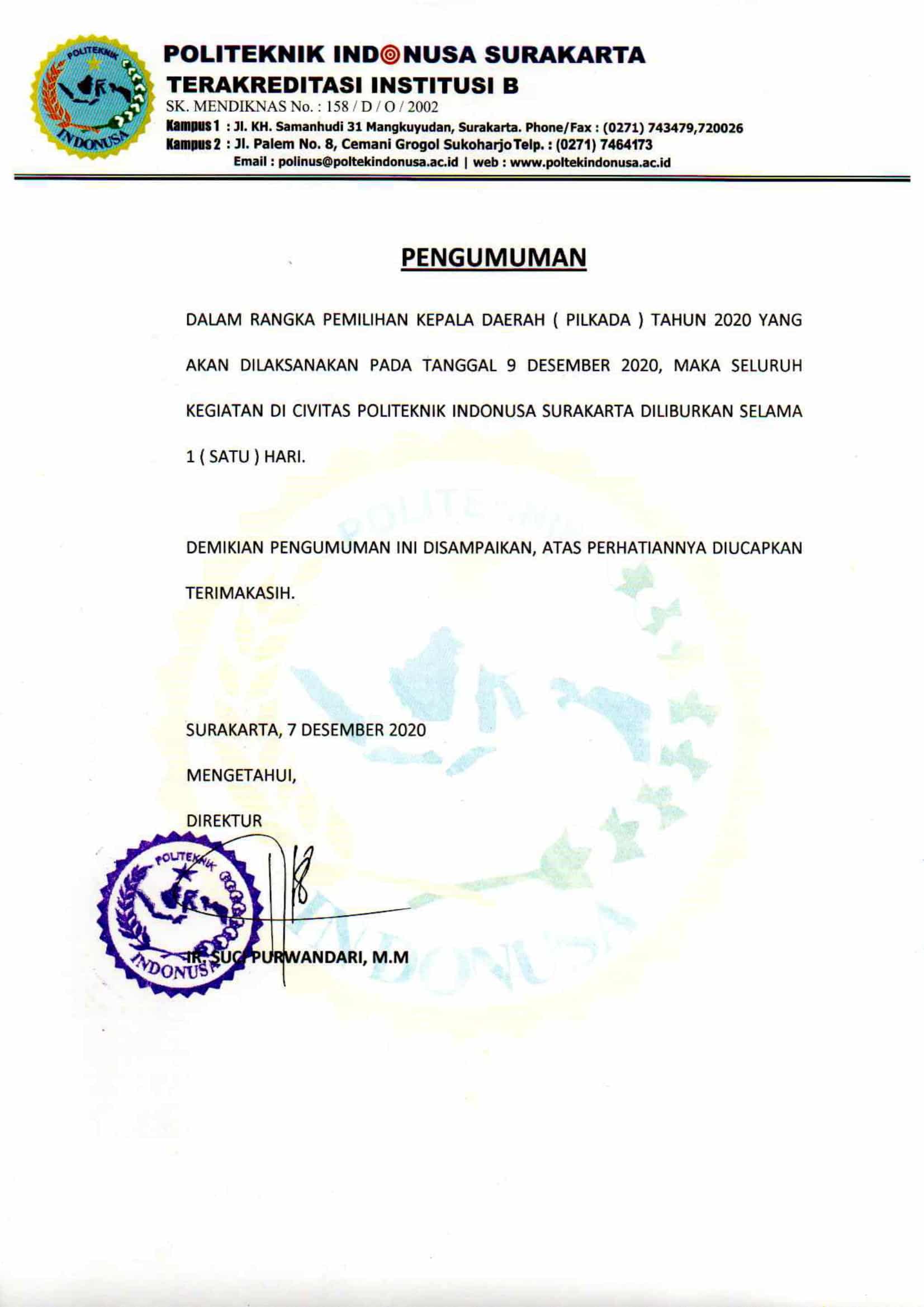 Pengumuman Libur Pilkada