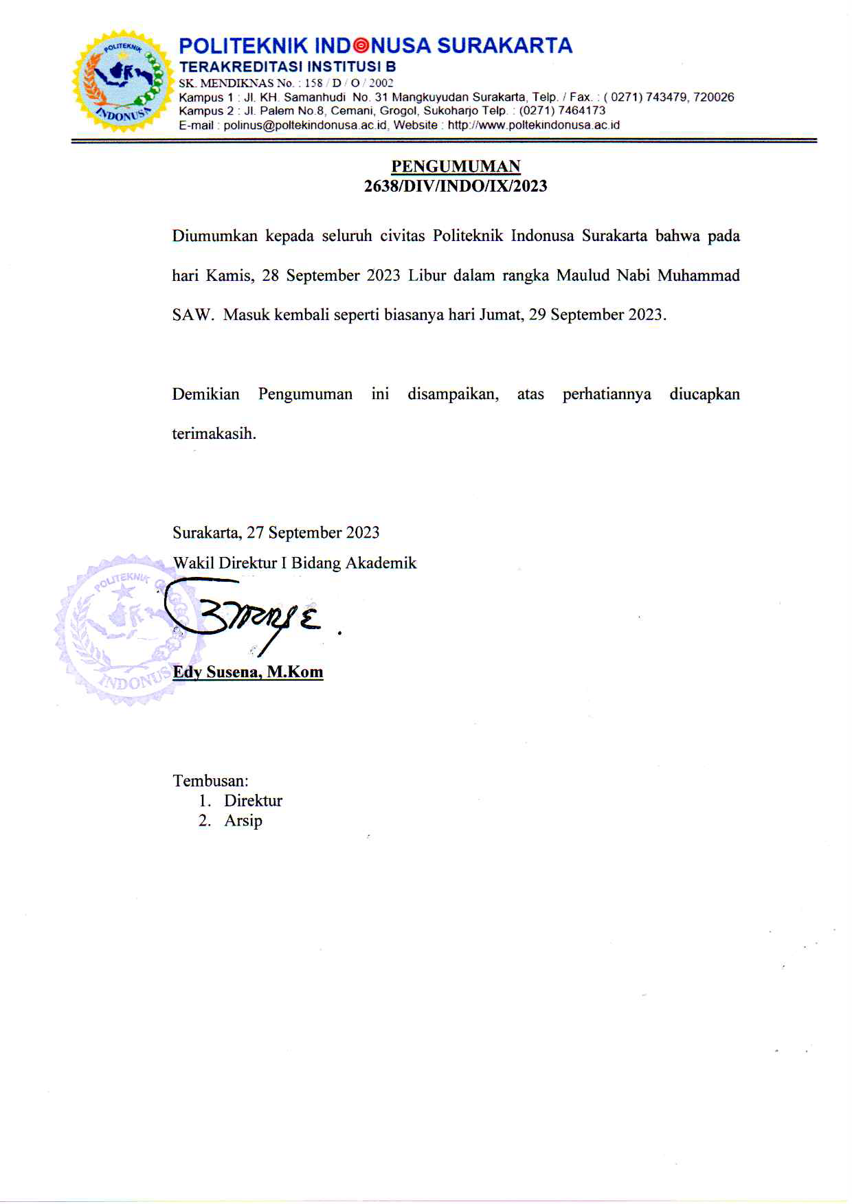 Pengumuman Libur Maulud Nabi Muhammad SAW